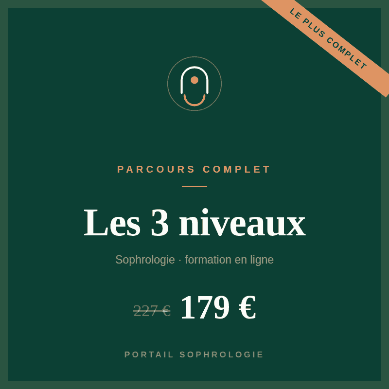 Formation sophrologie en ligne — Parcours complet, les 3 niveaux, 179 €